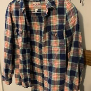 Orange navy green white flannel plaid